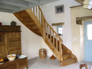 Escalier à noyau en Orme, rustique. Noyau de départ découpé