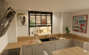 Passe plat à guillotine type verrière de cuisine