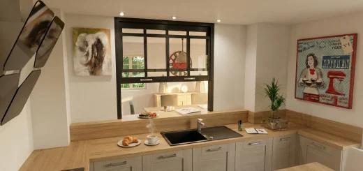 Passe plat à guillotine type verrière de cuisine